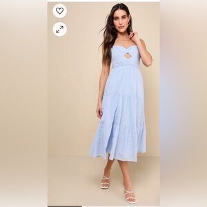 Lulus Perfect Attitude Light Blue Floral Embroidered Tiered Midi Dress
